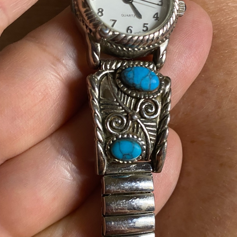 Vintage Southwest Turquoise Style Watch Bracelet - Picture 5 of 10